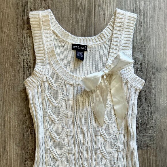 Vintage Y2K Wet Seal Sleeveless Cable Knit Mini Dress + Ribbon Bow Detail - Picture 10 of 11